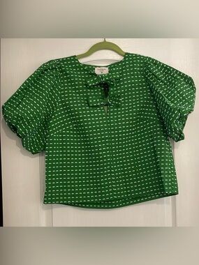 Kate Spade by Target NWT Green Puff Sleeve Blouse with Tie Front Size XS
